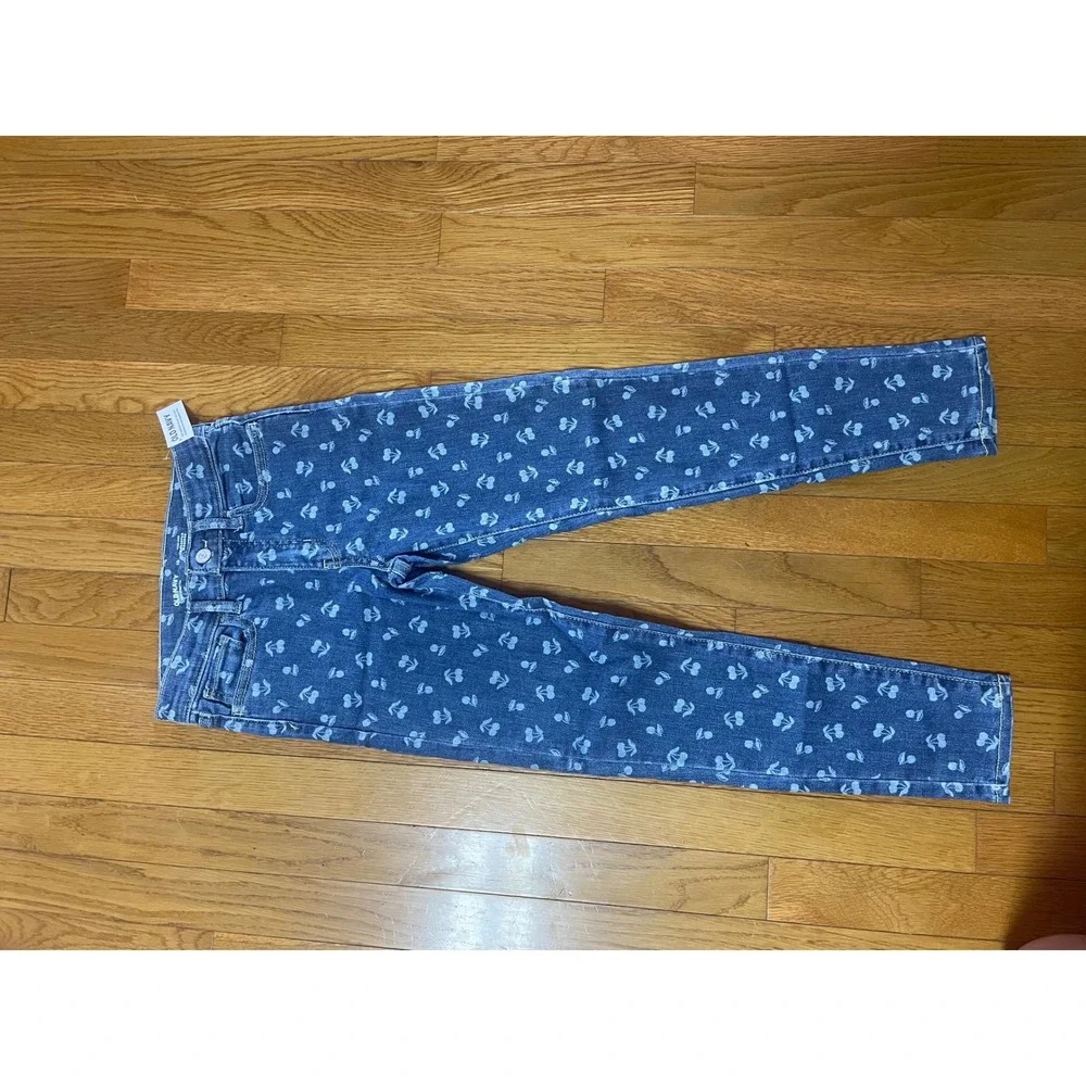 Old Navy Girls Rockstar High-Rise Jeggings‎ Size 10 Cherry Print Blue Denim NEW